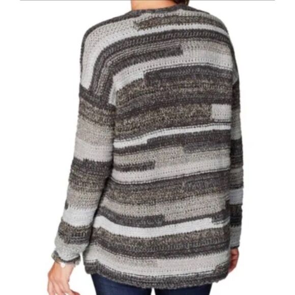 J. JILL Intarsia Cardigan Sweater Chunky Textured Knit Gray, Sz LP - Picture 6 of 11